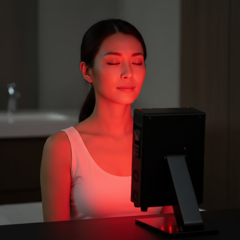 femme visage panneau lumiere rouge